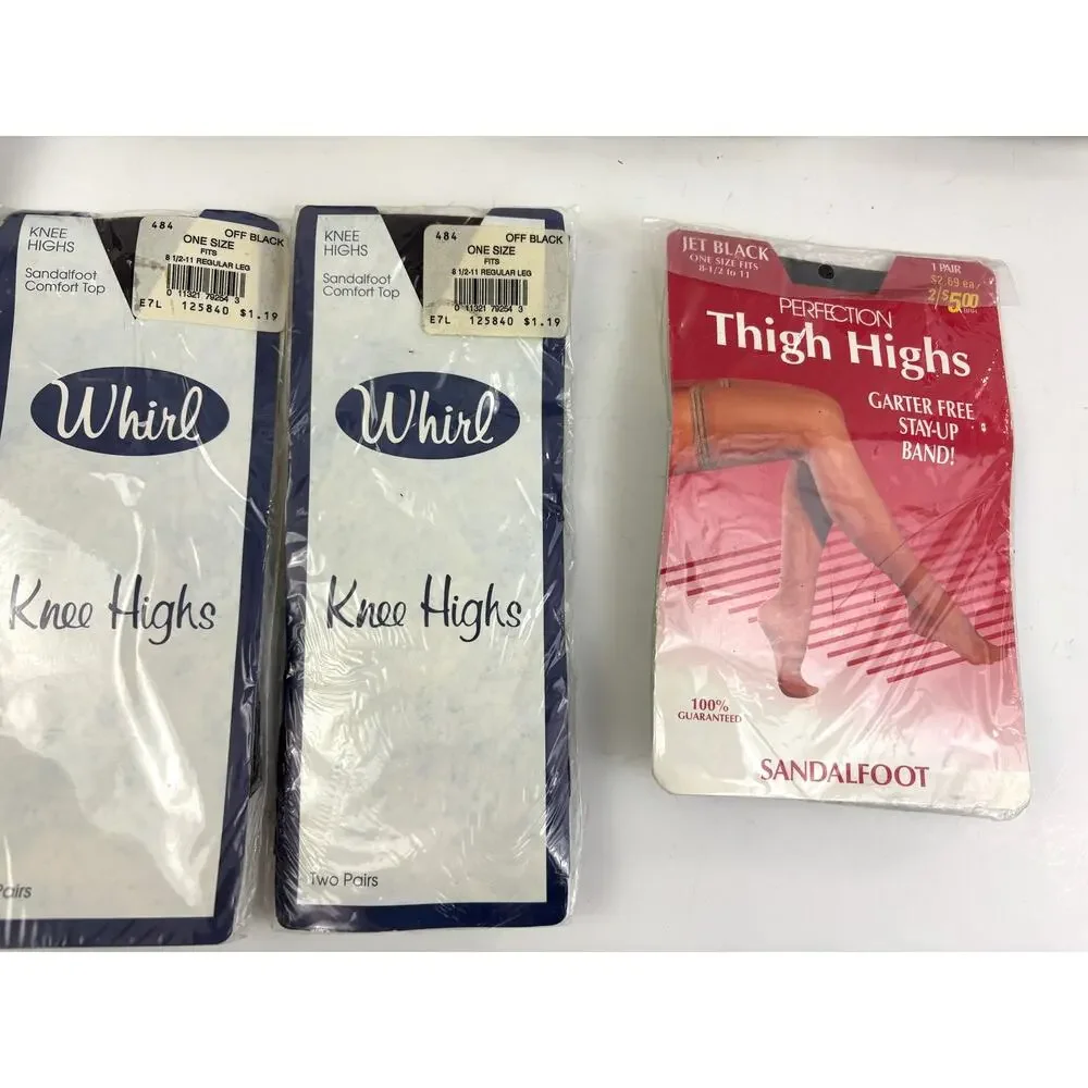 Lot of 9 Vintage Stockings Thigh Highs & Knee Highs, Multiple Colors Size 8.5-11